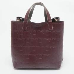CH Carolina Herrera Burgundy Monogram Embossed Leather Matryoshka Padlock Tote