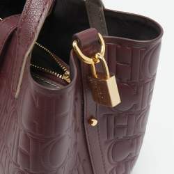 CH Carolina Herrera Burgundy Monogram Embossed Leather Matryoshka Padlock Tote