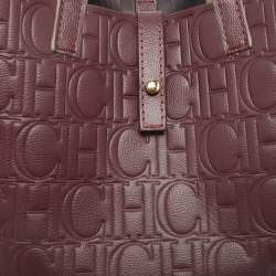 CH Carolina Herrera Burgundy Monogram Embossed Leather Matryoshka Padlock Tote