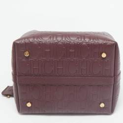CH Carolina Herrera Burgundy Monogram Embossed Leather Matryoshka Padlock Tote