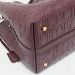 CH Carolina Herrera Burgundy Monogram Embossed Leather Matryoshka Padlock Tote