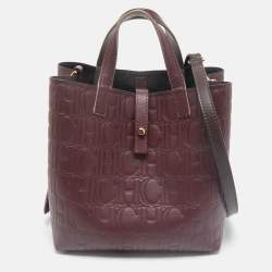 CH Carolina Herrera Burgundy Monogram Embossed Leather Matryoshka Padlock Tote