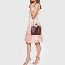CH Carolina Herrera Burgundy Monogram Embossed Leather Matryoshka Padlock Tote