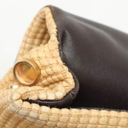 CH Carolina Herrera Beige Woven Straw Camelot Top Handle Bag