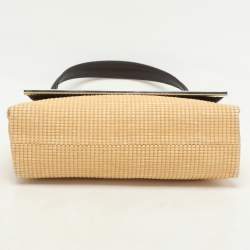 CH Carolina Herrera Beige Woven Straw Camelot Top Handle Bag