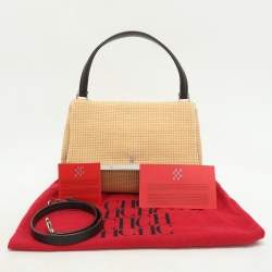 CH Carolina Herrera Beige Woven Straw Camelot Top Handle Bag