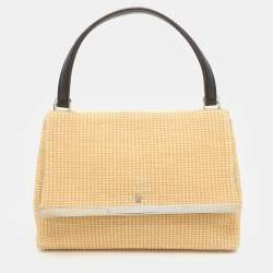 CH Carolina Herrera Beige Woven Straw Camelot Top Handle Bag