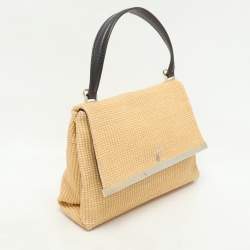 CH Carolina Herrera Beige Woven Straw Camelot Top Handle Bag