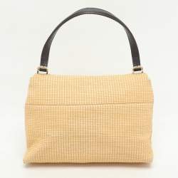 CH Carolina Herrera Beige Woven Straw Camelot Top Handle Bag