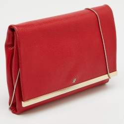 Pre Owned CH Carolina Herrera Red Leather Flap Chain Shoulder Bag