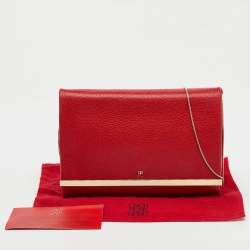 Pre Owned CH Carolina Herrera Red Leather Flap Chain Shoulder Bag