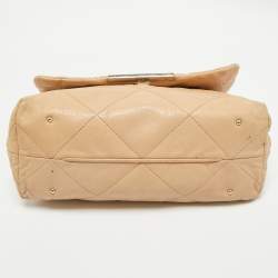 Pre Owned CH Carolina Herrera Beige Quilted Leather Flap Chain Shoulder Bag