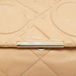 Pre Owned CH Carolina Herrera Beige Quilted Leather Flap Chain Shoulder Bag