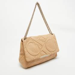 Pre Owned CH Carolina Herrera Beige Quilted Leather Flap Chain Shoulder Bag