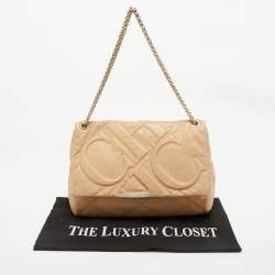 Pre Owned CH Carolina Herrera Beige Quilted Leather Flap Chain Shoulder Bag