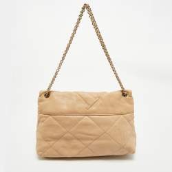 Pre Owned CH Carolina Herrera Beige Quilted Leather Flap Chain Shoulder Bag