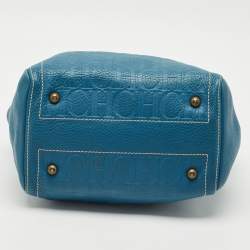 Pre Owned CH Carolina Herrera Blue/Beige Monogram Embossed Leather Andy Tote