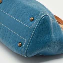 Pre Owned CH Carolina Herrera Blue/Beige Monogram Embossed Leather Andy Tote