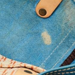 Pre Owned CH Carolina Herrera Blue/Beige Monogram Embossed Leather Andy Tote