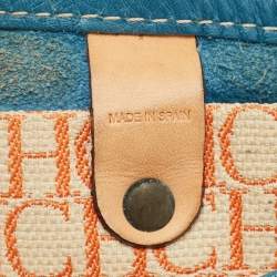 Pre Owned CH Carolina Herrera Blue/Beige Monogram Embossed Leather Andy Tote