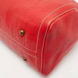 Pre Owned CH Carolina Herrera Red Monogram Embossed Leather Large Andy Boston Bag