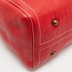 Pre Owned CH Carolina Herrera Red Monogram Embossed Leather Large Andy Boston Bag