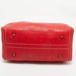 Pre Owned CH Carolina Herrera Red Monogram Embossed Leather Large Andy Boston Bag