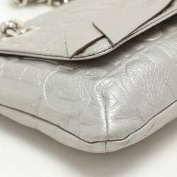 Pre Owned CH Carolina Herrera Silver Monogram Embossed Leather Audrey Shoulder Bag