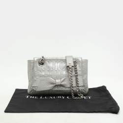 Pre Owned CH Carolina Herrera Silver Monogram Embossed Leather Audrey Shoulder Bag