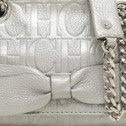 Pre Owned CH Carolina Herrera Silver Monogram Embossed Leather Audrey Shoulder Bag