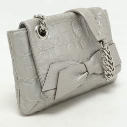 Pre Owned CH Carolina Herrera Silver Monogram Embossed Leather Audrey Shoulder Bag