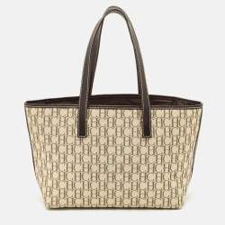 Pre Owned CH Carolina Herrera Beige/Dark Brown Monogram Canvas Small Shopper Tote