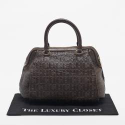 Pre Owned CH Carolina Herrera Dark Brown Monogram Embossed Leather Frame Satchel
