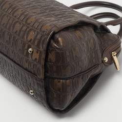 Pre Owned CH Carolina Herrera Dark Brown Monogram Embossed Leather Frame Satchel