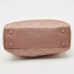 Pre Owned CH Carolina Herrera Metallic Pink Leather Crystal Chain Tote