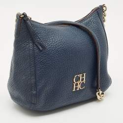 Pre Owned CH Carolina Herrera Navy Blue Leather Maria Shoulder Bag