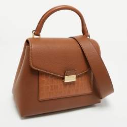 Pre Owned CH Carolina Herrera Brown Monogram Embossed Leather Small Top Handle Bag
