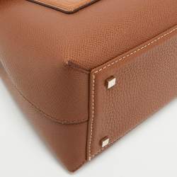 Pre Owned CH Carolina Herrera Brown Monogram Embossed Leather Small Top Handle Bag