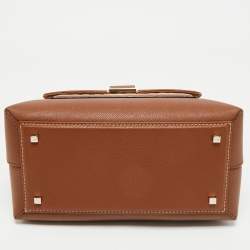 Pre Owned CH Carolina Herrera Brown Monogram Embossed Leather Small Top Handle Bag