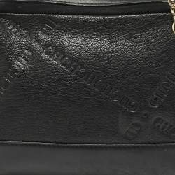 Pre Owned CH Carolina Herrera Black Leather and Suede Embossed Logo Shoulder Bag
