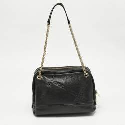 Pre Owned CH Carolina Herrera Black Leather and Suede Embossed Logo Shoulder Bag