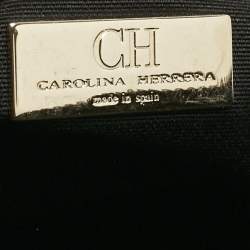 Pre Owned CH Carolina Herrera Black Leather and Suede Embossed Logo Shoulder Bag