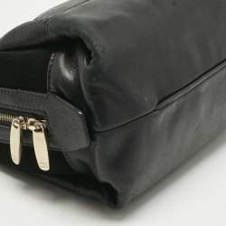 Pre Owned CH Carolina Herrera Black Leather and Suede Embossed Logo Shoulder Bag