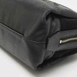 Pre Owned CH Carolina Herrera Black Leather and Suede Embossed Logo Shoulder Bag