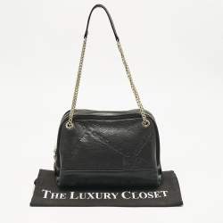 Pre Owned CH Carolina Herrera Black Leather and Suede Embossed Logo Shoulder Bag