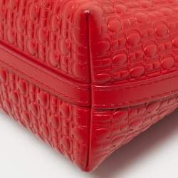 Pre Owned CH Carolina Herrera Red Monogram Embossed Leather Pochette Bag