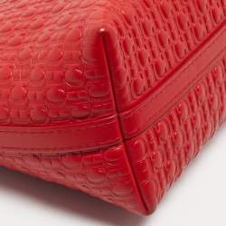 Pre Owned CH Carolina Herrera Red Monogram Embossed Leather Pochette Bag