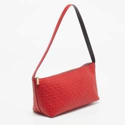 Pre Owned CH Carolina Herrera Red Monogram Embossed Leather Pochette Bag