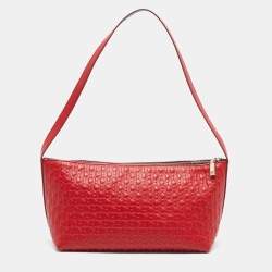 Pre Owned CH Carolina Herrera Red Monogram Embossed Leather Pochette Bag
