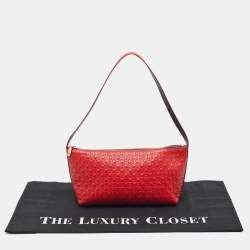 Pre Owned CH Carolina Herrera Red Monogram Embossed Leather Pochette Bag